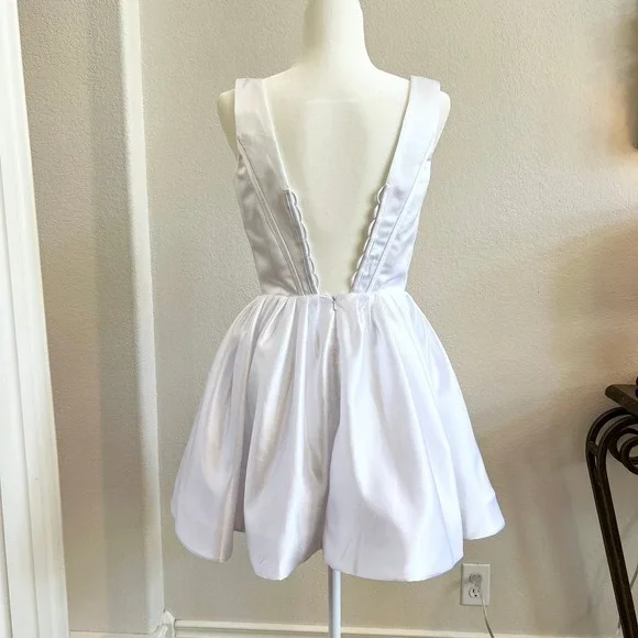 White Satin Corset Fit and Flare Mini Dress Bachelorette Party Bridal Graduation - Picture 5 of 13